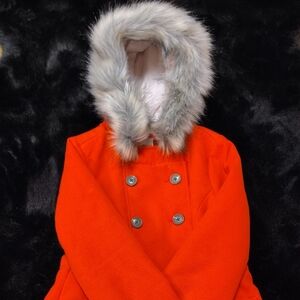 Cat & Jack Bright Red Pea Coat with Faux Fur Hood